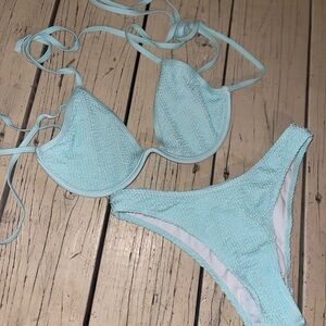 Shein Light Blue Ribbed Bikini Set